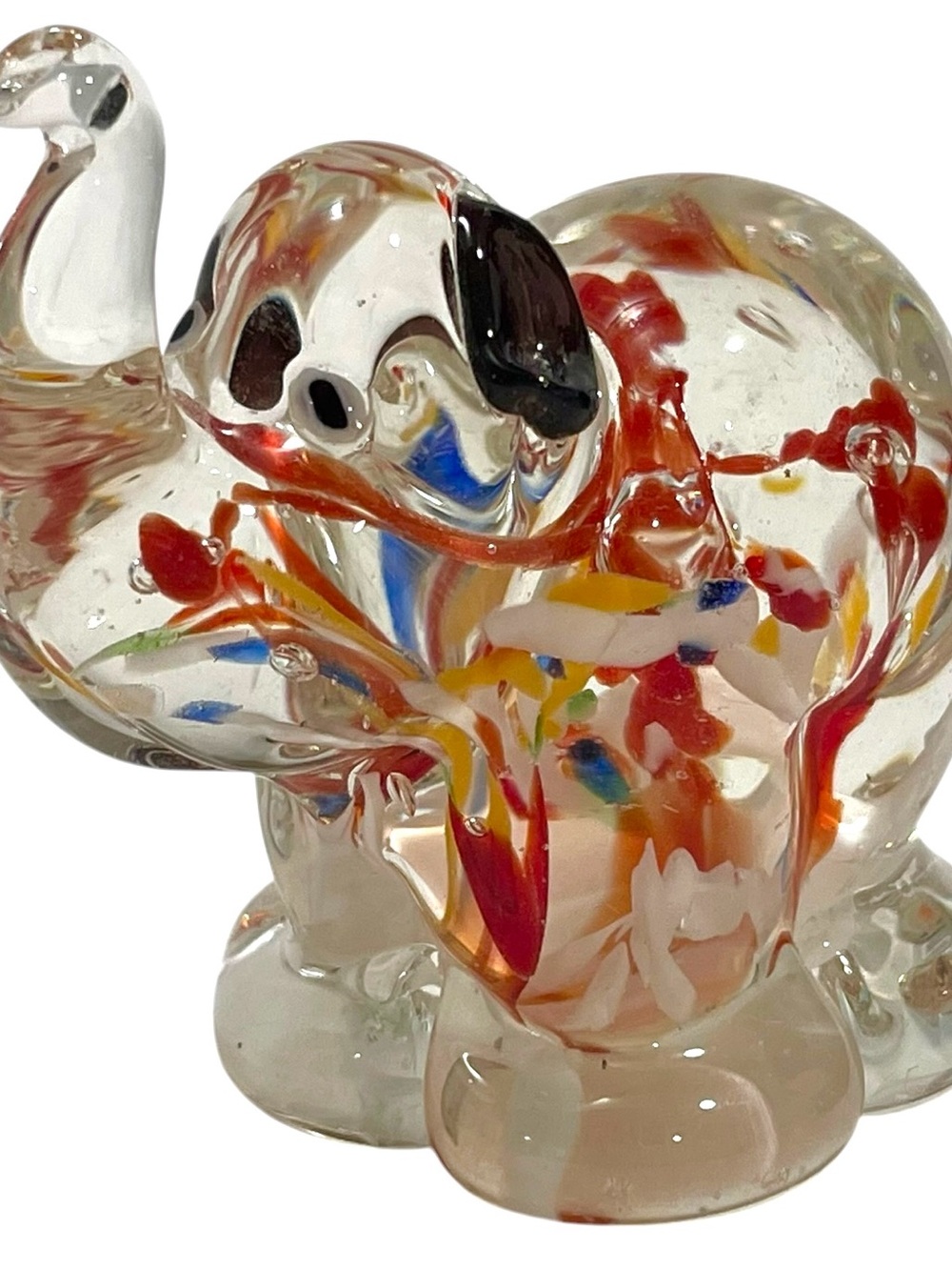 Vintage 1990s Art Glass Miniature Colorful Elephant Mini Sculpture - Unique